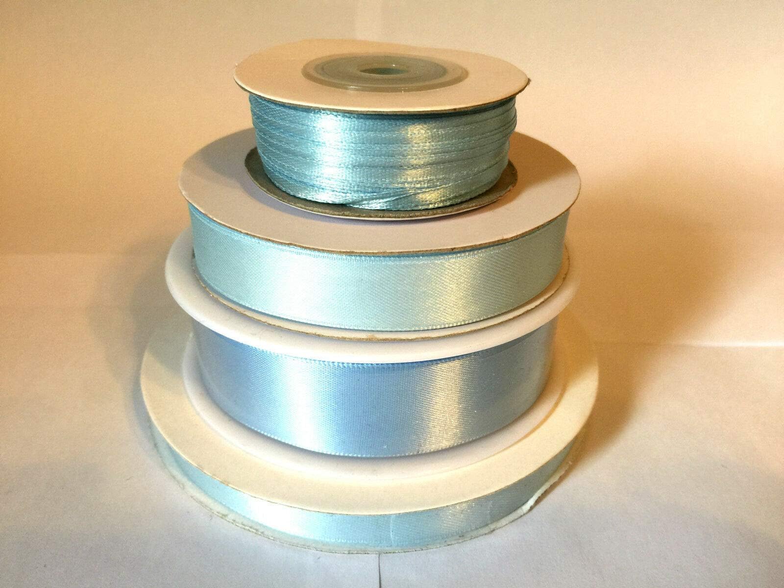 single roll of Baby Blue Double faced Satin Ribbon 3mm, 10mm, 16mm, 25mm widths (10mm x 50M)