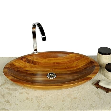 wohnfreuden Teakholz Waschbecken 60x40x10 cm rund einzeln fotografierte