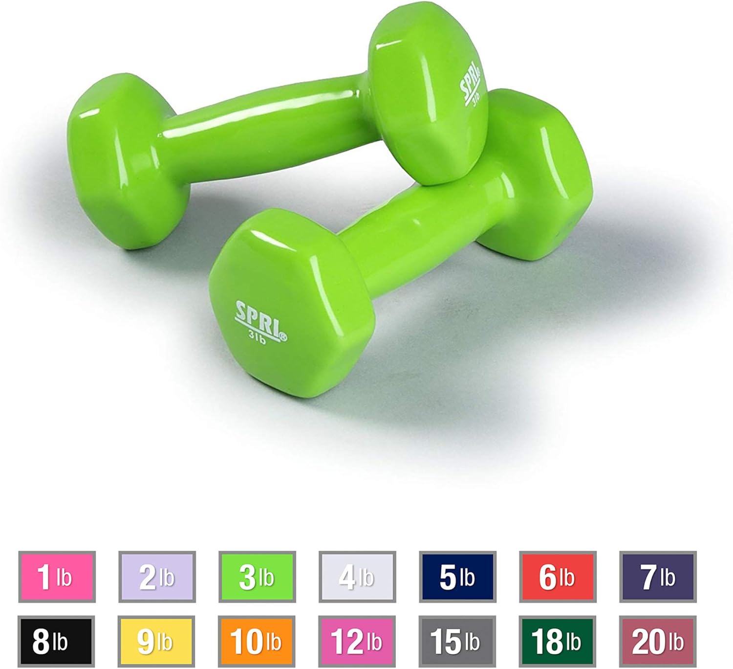 SPRI Deluxe Vinyl Dumbbells (Green, 3Pound, Set of 2), Dumbbells