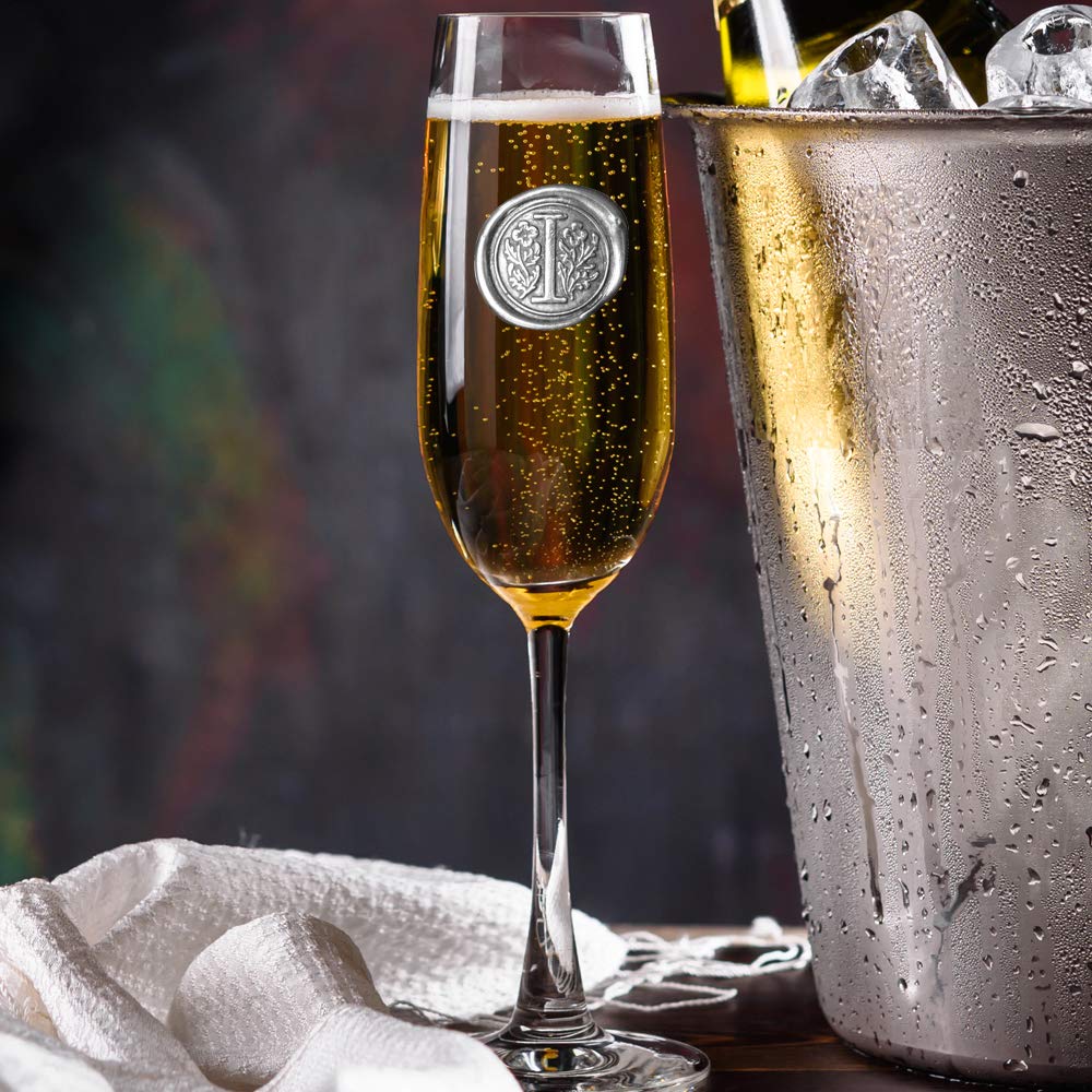 English Pewter Company Personalised Champagne Flute with Your Choice of Initial - Unique Gift for Men or Women, Birthdays, Anniversaries (I) [MON509]