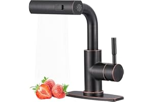 ALEASHA Bar Sink Faucet Single Hole - for Bar Small Kitchen Bathroom Faucets with cUPC Supply Lines, 3 Water Modes Wet Bar Faucets 360 Swivel Prep Sink Faucet with Pull Out Sprayer, Oil Rubbed Bronze
