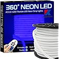KERTME 360° Neon Led Type AC 110-120V 360 Degree NEON LED Light Strip, Flexible/Waterproof/Dimmable/Multi-Modes LED Rope Light + Remote for Home/Garden/Building Decor (16.4ft/5m, Blue)