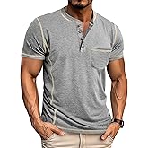 Angbater Men’s Henley Shirts Short Sleeve Casual Button Basic Tee Shirts Summer Lightweight T Shirts with Pocket