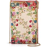 Mary Frances Meadow Beaded Crossbody Phone Bag, Multicolor | Floral beaded phone bag with removable chain strap, magnetic closure and side zipper compartment for essentials.