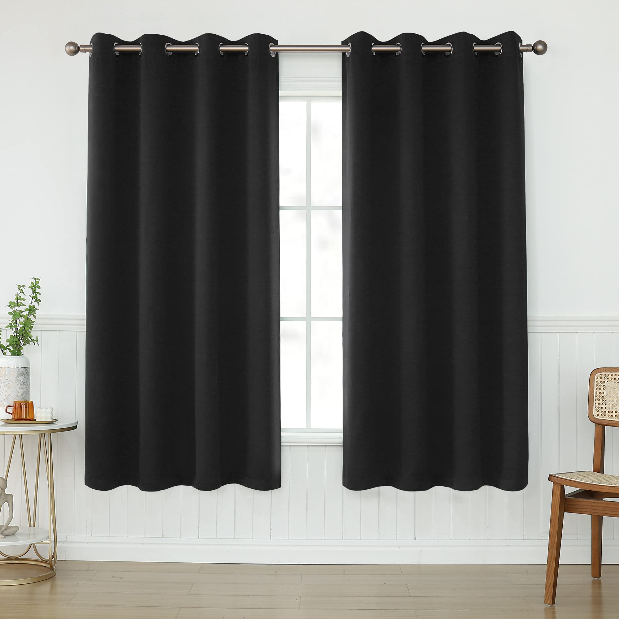 KEQIAOSUOCAI 2 Panels Black Blackout Curtains 63 Inch Length for Bedroom - Thermal Insulated Room Darkening Sun Block Grommets Drapes for Living Room, 52Wx63L, Black