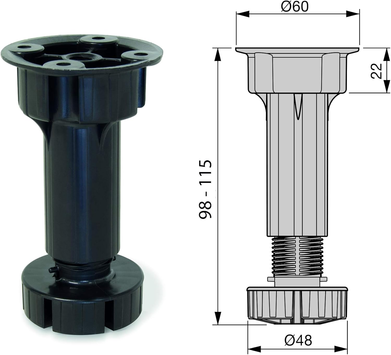 Emuca - Adjustable feet for kitchen or bathroom cabinet set of 4 adjustable legs with assembly accessories, H 100mm - Image 5