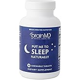 BRAINMD Dr Amen Put Me To Sleep Naturally - 90 Chewable Tablets - with Melatonin, L-Theanine, Magnesium, GABA, Vitamin B6 & 5-HTP - Gluten Free - 45 Servings