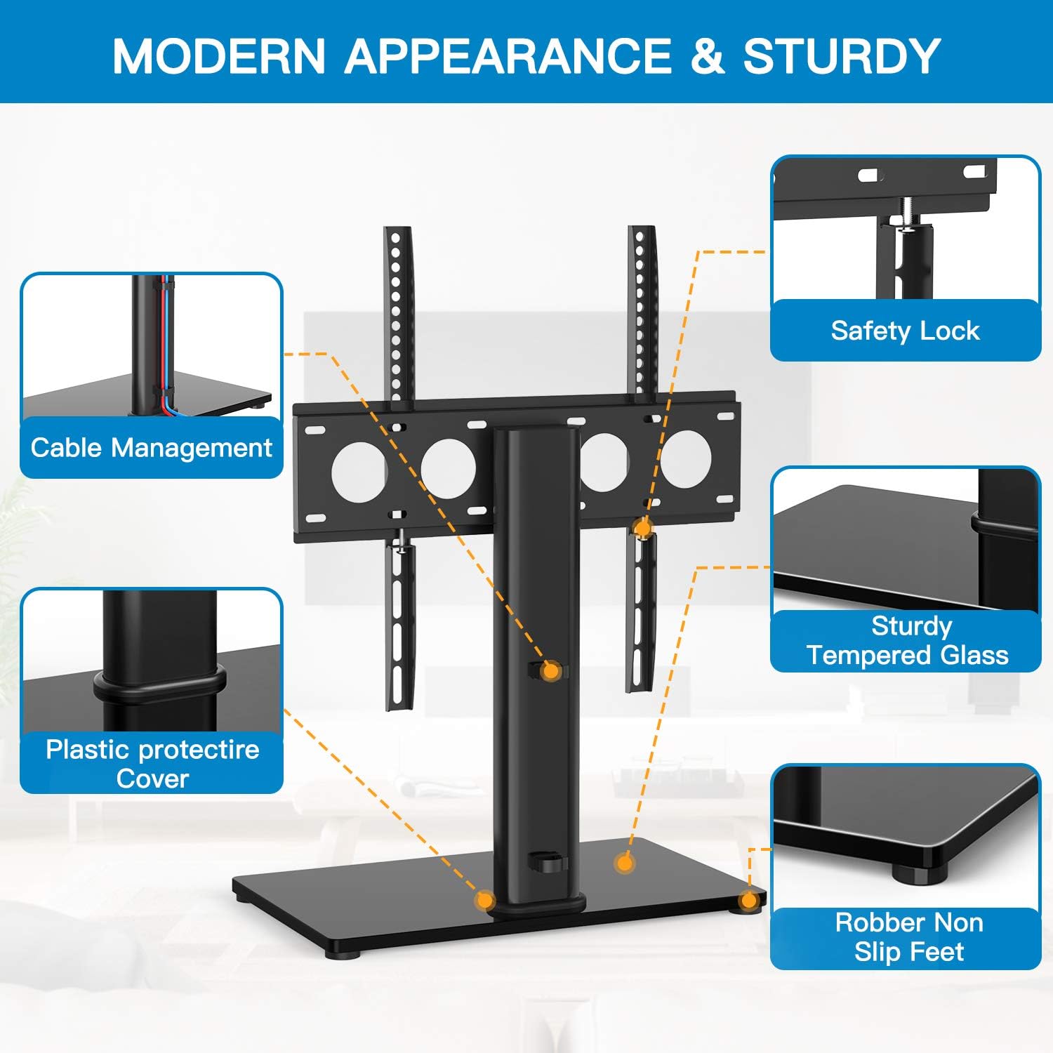 Universal TV Stand - Table Top TV Stand for 32-47 Inch LCD LED TVs - Height Adjustable TV Base Stand with Tempered Glass Base & Wire Management & Security Wire, Holds Up to 88lbs, VESA 400x400mm: Electronics