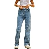 ELEBFISF Baggy Wide Leg Jeans for Women - Elastic High Waisted Stretchy Tummy Control Boyfriend Denim Pants Trouser Trendy
