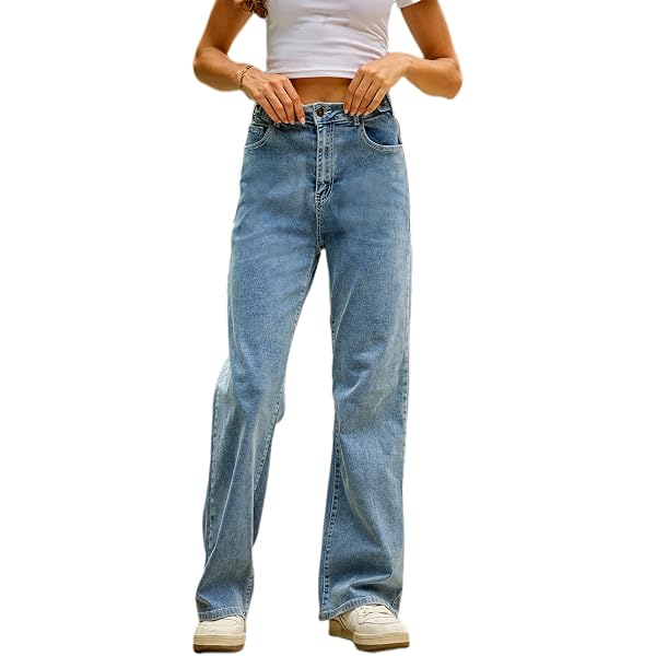 Azuki Women's Flare Pants - High Waisted Ripped Bell Bottom Jeans With Pockets (Blue, X-Large) - View #2