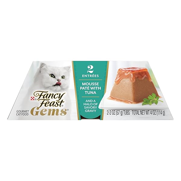 FANCY FEAST GEMS PATE CAT FOOD MOUSSE WITH TUNA AND A HALO OF SAVORY GRAVY CAT FOOD – (PACK OF 8) 4 OZ. BOXES
