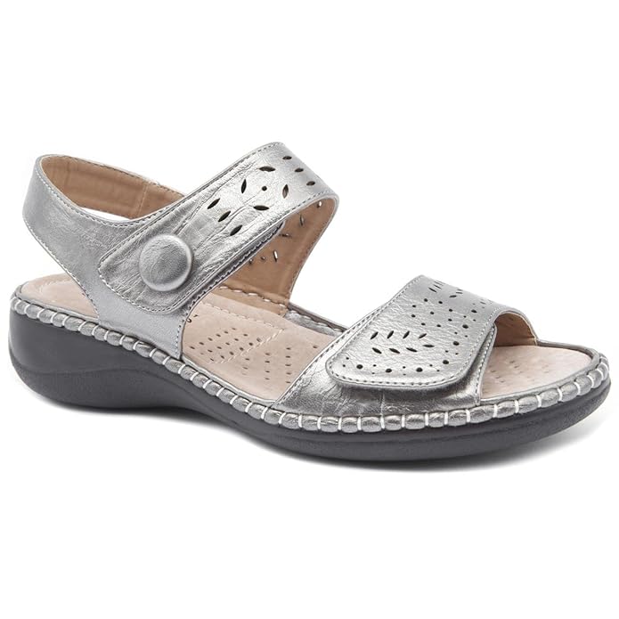 Caravelle Ladies Wide Fit Padstow Pewter Flat Sandals Size 9 Amazon.co