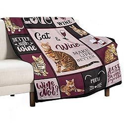 Cat Wine Print Blanket Cute Bengal Cat Dark Red