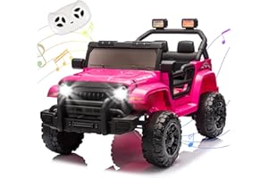 OKYBABY Ride on Truck Car, 12V Kids' Electric Vehicles W/Parents Control, Ride on Toys for Toddlers with Music, Bluetooth, Four-Wheels Suspension, USB, Headlights, Pink