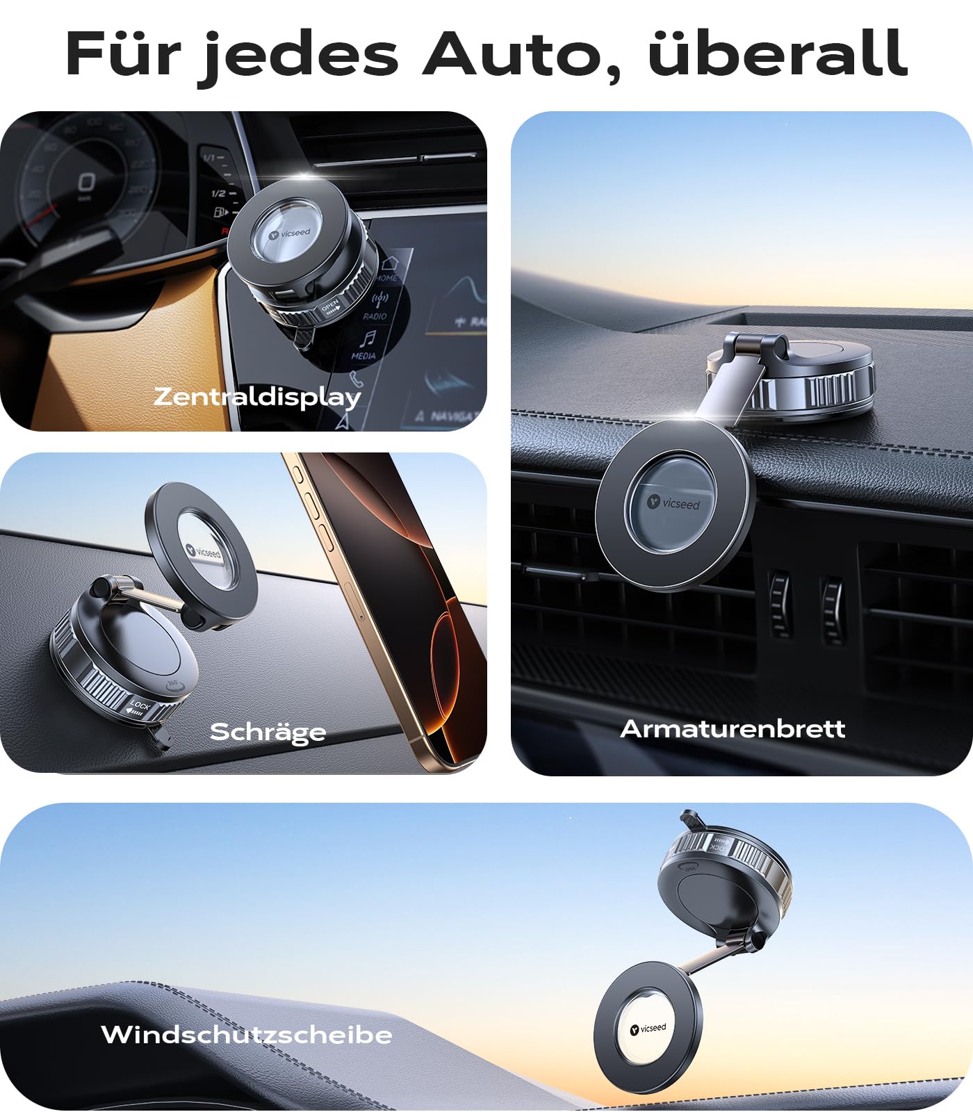 VICSEED Militärische Handyhalterung Auto Magnet für Magsafe Autohalterung [20XN55 Magnets & 20KG Vakuum Saugnapf] 360°Drehbar Magnetische Kfz Handy Halterung Auto für iPhone17 Pro Samsung Alle Handy 2