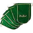 Pack of 5 Green Crown Royal Bags w/Gold Drawstrings from 1 Liter Bottles (9 inch x 5.5 inch) for Gift Bags, Carrying Card Games or Dice Bulk Fabric for quilting sewing or crafts (5)