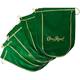 Pack of 5 Green Crown Royal Bags w/Gold Drawstrings from 1 Liter Bottles (9 inch x 5.5 inch) for Gift Bags, Carrying Card Games or Dice Bulk Fabric for quilting sewing or crafts (5)