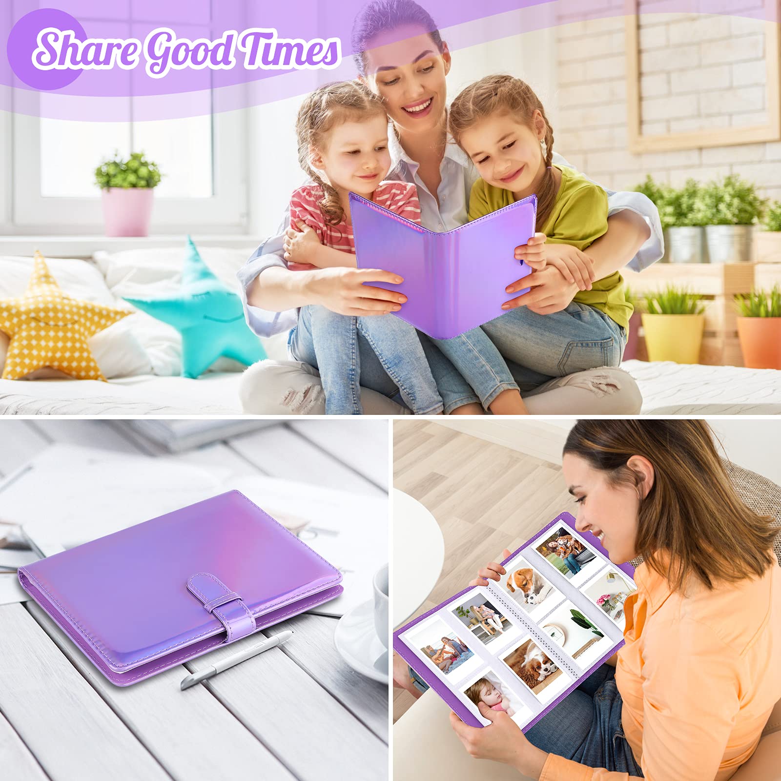 Ablus 256 Pockets Photo Album for Polaroid Snap SnapTouch Zip Mint Cameras Printers, Fujifilm Instax Mini 11 90 9 8+ 8 7S 70 50S 26 25 LiPlay Instant Camera Film, Mini Link SP-1 Printer(Nebula Purple)