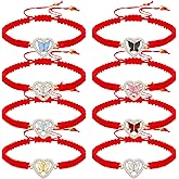 WenRity 10Pieces Heart Crystal Rhinestone Butterfly Bracelets Adjustable String Cute Butterfly Charm Red Woven Rope Friendship Bracelet for Women Fairy Party Favor