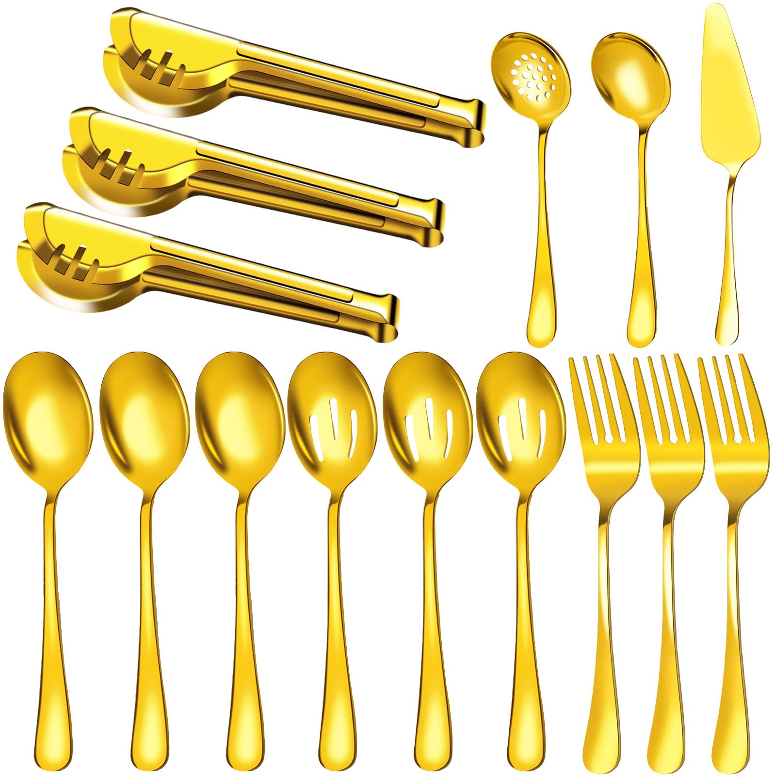 Photo 1 of **MISSING PARTS**
Serving Utensils, 15 Pcs Stainless Steel Large Flatware Serving Tools Kit, Included Spoons, Forks, Tongs, Slotted Spoon, Ladle, Cake Server for Kitchen Catering Banquet Wedding Buffet Party, Gold