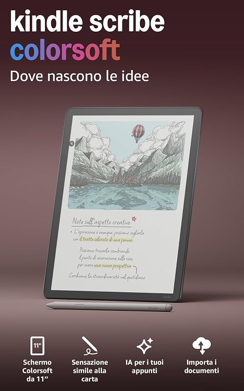 Kindle Scribe Colorsoft 32 GB (ultimo modello) — Schermo a colori da 11’’, effetto carta, luce frontale — Sottile, leggero, potente — Scrivi nel taccuino, nei documenti e nei libri - Grafite