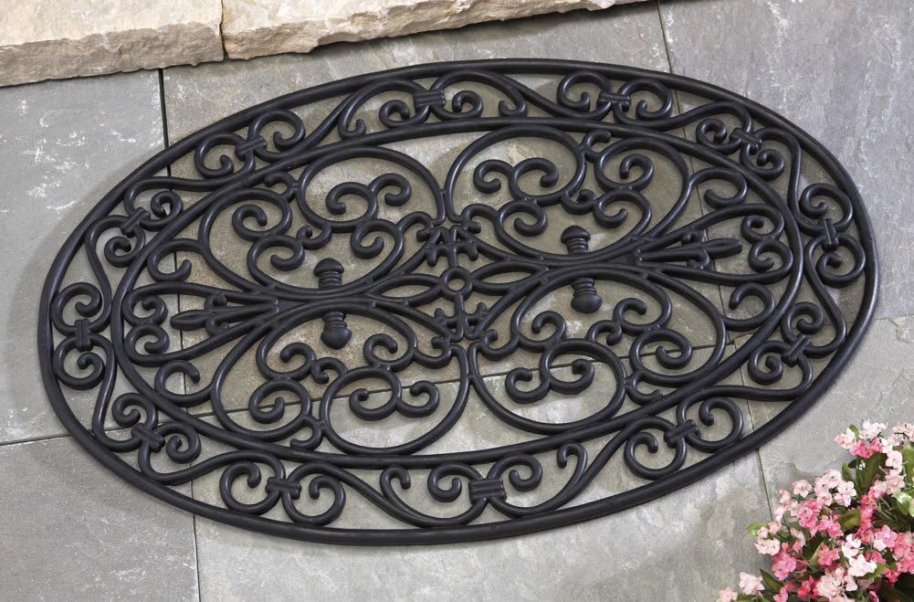 Elegant Victorian Oval Doormat Rug Scrollwork Outdoor