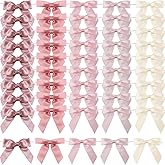 Loccmat 50 Pcs Twist Tie Bows, 3.5 Inch Satin Ribbon Bows,Dusty Rose Bow for Gift Wrapping, Pretied Premade Craft Bow for Treat Bags, Wedding Decor, Birthday, Bridal Shower Favors, 5 Colors
