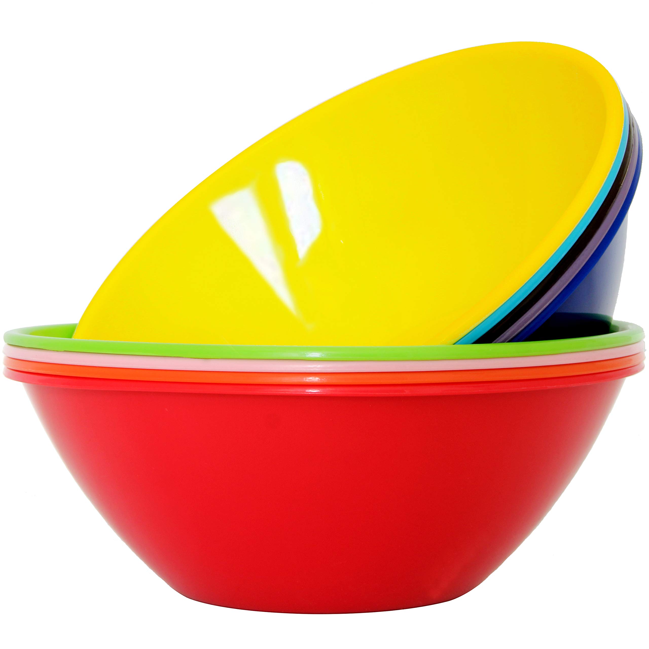 Youngever 9 Pack 3000ML Re-usable Plastic Mixing and Serving Bowls, Popcorn Bowls, Salad Bowls, Chip and Dip Serving Bowls, in 9 Colors (Rainbow)