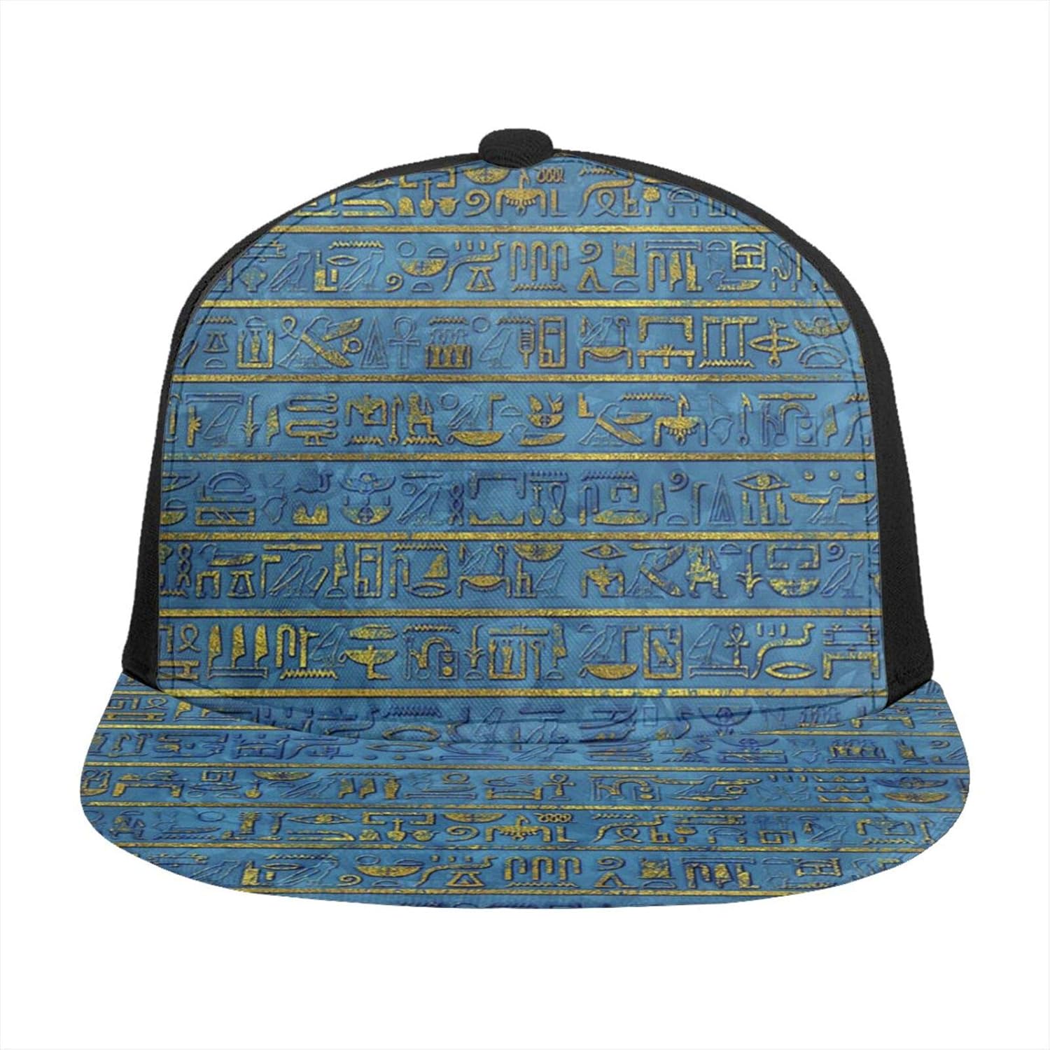 ZORIN 3D Flatbrim Baseball Caps Gold Blue Egyptian Egypt Hieroglyphs