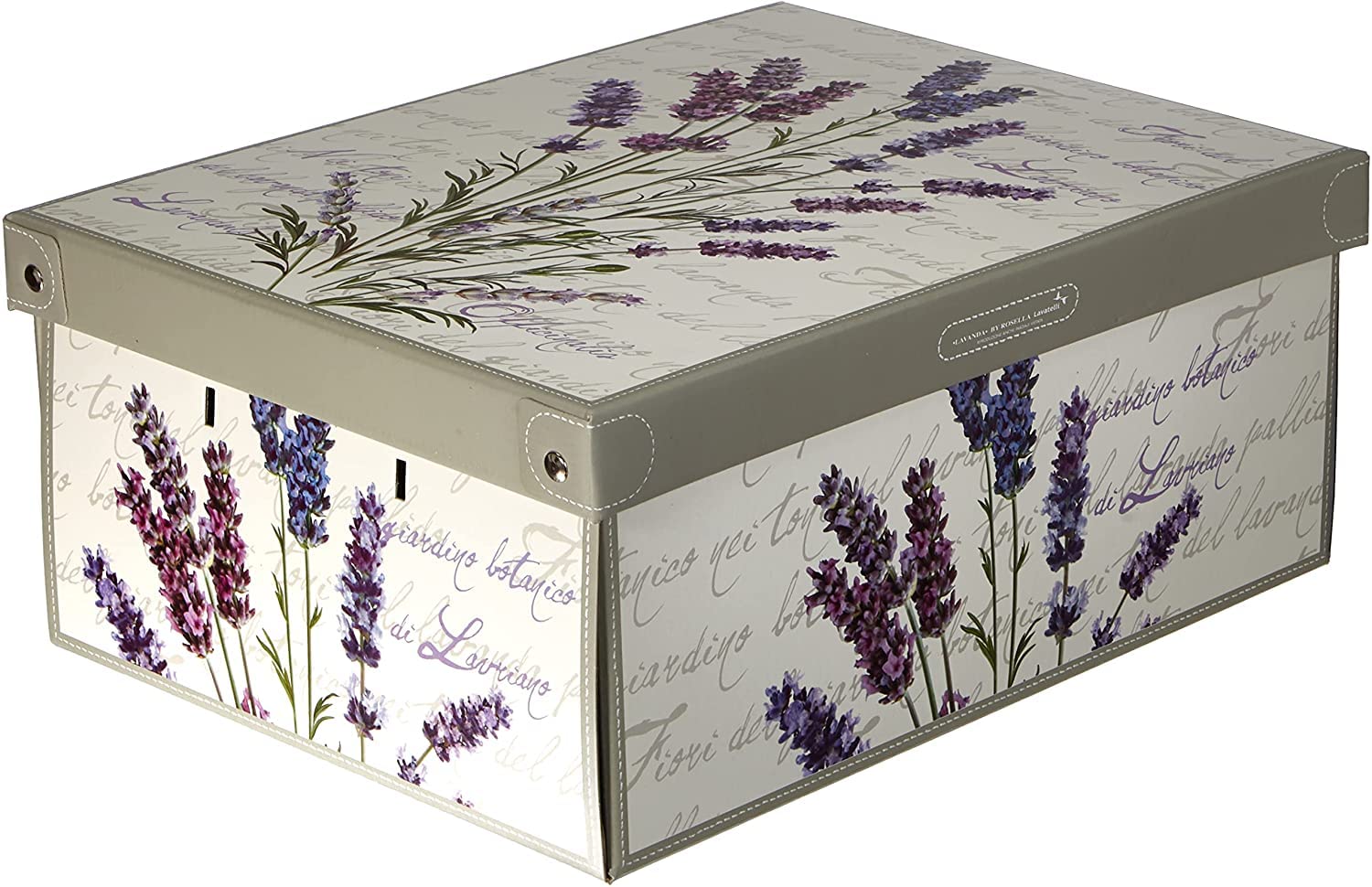 Lavatelli Collection Small Lavender – Decorative Cardboard Storage Box with Lid & Handles – Scented Foldable Organiser for Clothes, Toys & Home – 25×35×17.5 cm (9.8×13.8×6.9 in)