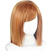 ESUNO Hair Cap+Short Ginger Wig with Bangs light Brown Bob Wig for Women Anime Costume Brown Cosplay Outfit Short Straight Side-Parted Hair for Cosplay Halloween Party Performance Mardi Gras