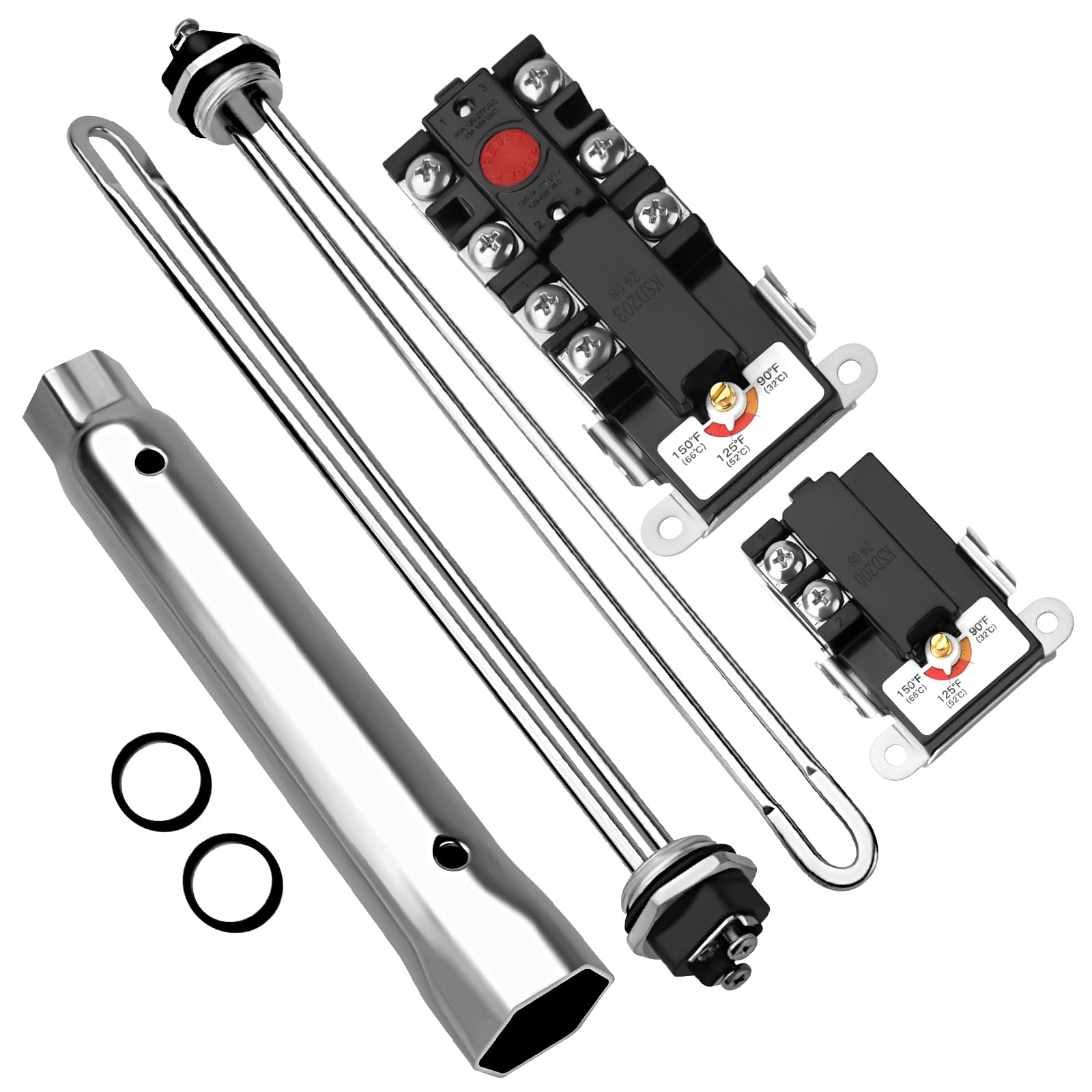 View 1 of ???? Upgrade EWH-03 Electric Water Heater Tune-Up Kit by puxyblue Fit for A O Simith Ken-more Whhirl-pool with Upper & Lower Heater Thermostat, Heater Elements, Element Wrench, Water Heater Parts
