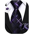 Barry.Wang Designer Classic Ties for Men Set Formal Pocket Square Cufflink Check Plaid