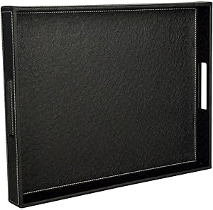 Ranslen Ostrich Faux Leather Rectangular Breakfast Coffee Table Serving Tray with Handles for Breakfast in Bed Extra Large