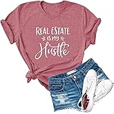 Dauocie Womens Real Estate is My Hustle Letter Print Short Sleeve T Shirt Casual Novelty House Graphic Tees Tops