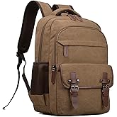 Canvas Laptop Backpack, Vintage Daypack for Men Women,Travel Work Rucksack College Bookbag Computer Bag Fits 15.6 Inch Laptop (Coffee)