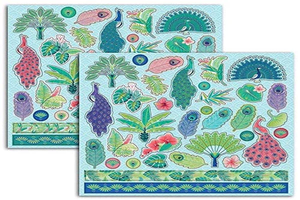 Toga Peacock 68 Stickers, Paper, Green-Blue-Purple, Board Size: 15 x 15 cm