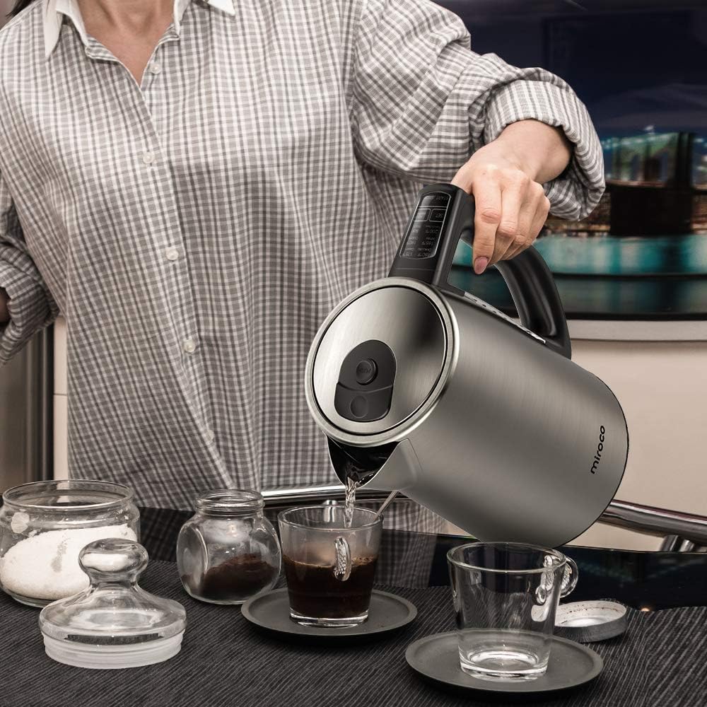 Miroco Electric Kettle Temperature Control Stainless Steel 1.7 L Tea Kettle, BPA-Free Hot Water Boiler Cordless with LED Light, Auto Shut-Off, Boil-Dry Protection, Keep Warm, 1500W Fast Boiling, 120V (Silver): Kitchen & Dining