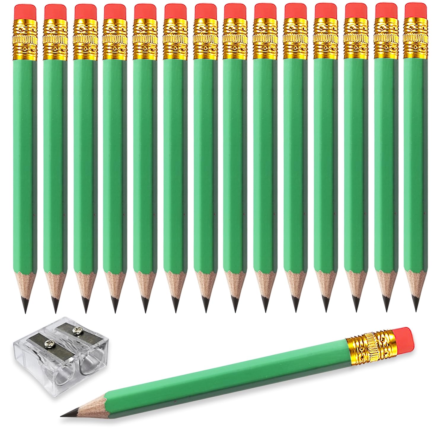 Adhere 25pcs Golf Pencils with earser Hexagon Wooden Pencils Graphite 2B for Golf Event Scoring,Classroom,Wedding,Company Meetings,Pew, Pocket (Light Green)