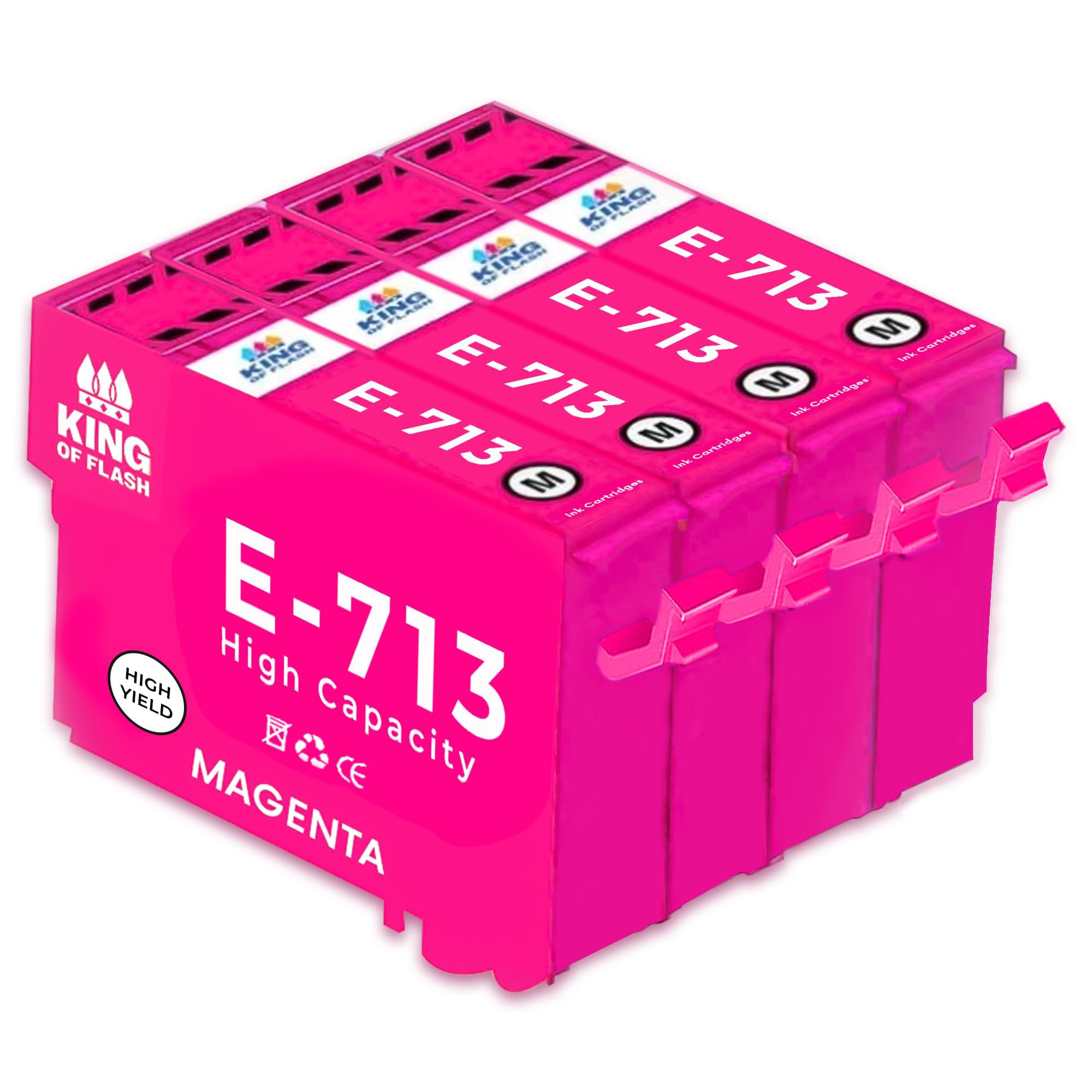 KING OF FLASH Compatible Inks for Epson T0711 T0712 T0713 T0714 T0715 Ink Cartridges Replacement for Epson Stylus SX218 SX415 SX515W SX200 SX100 SX610FW S21 DX7450 DX8400 (4 x T0713)