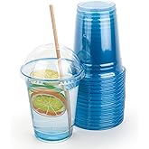Golden Apple, color cups series 12oz 50sets Blue Plastic cups with Clear Dome lids with hole (50cups+50lids) BPA Free