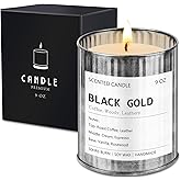 Scented Candle for Men - Man Cave Gifts Coffee Leather Woody Scent | 50Hr Burn Soy Wax Candle in Metal Tin (9oz) - Masculine Home Decor, Birthday Gift for Him