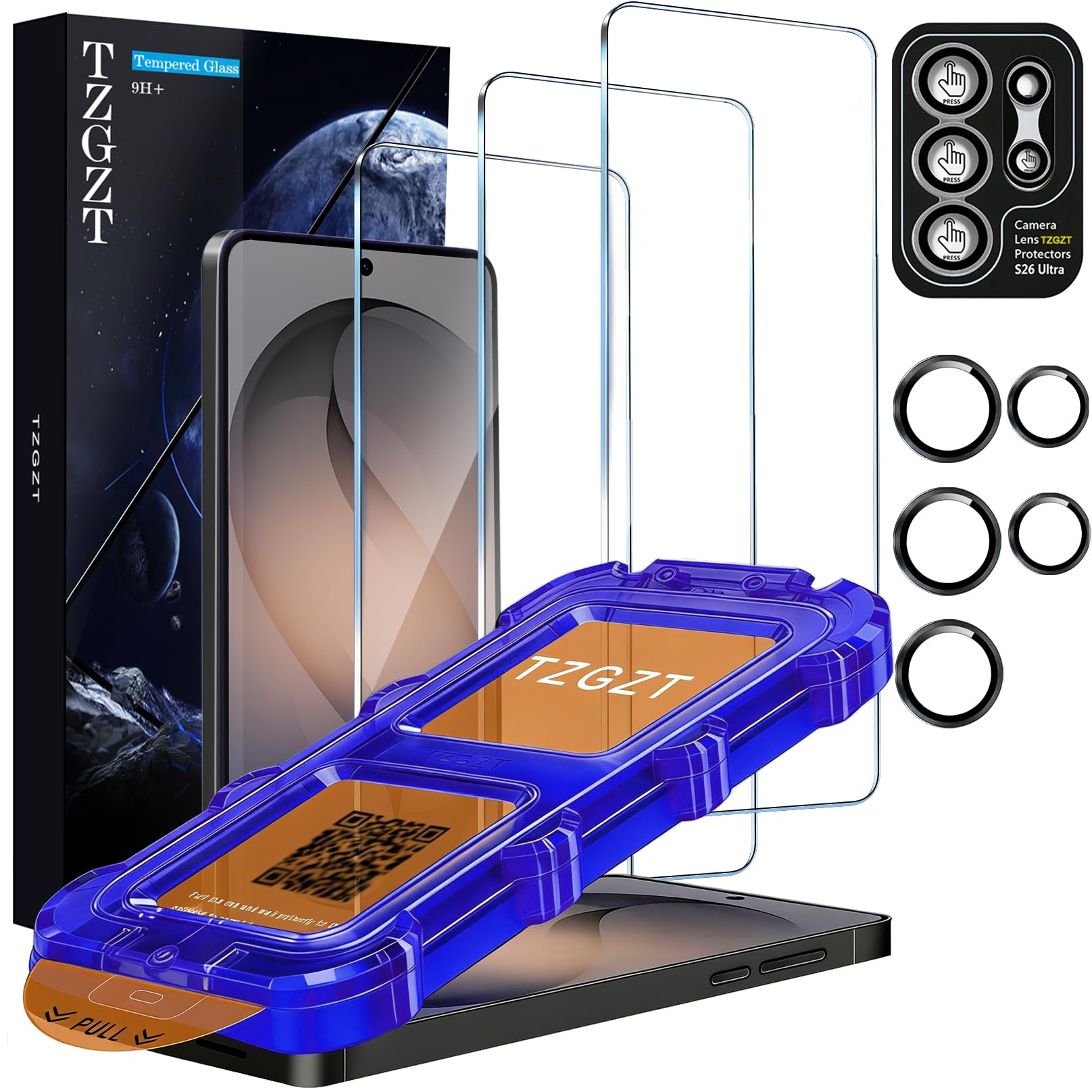 Photo 1 of TZGZT 3 Pack for Samsung Galaxy S26 Ultra Screen Protector Tempered Glass, Automatic 0 Bubble Installation, Aluminum Metal Camera Lens Protector Accessories, Case Friendly, 10X Stronger Shatterproof
