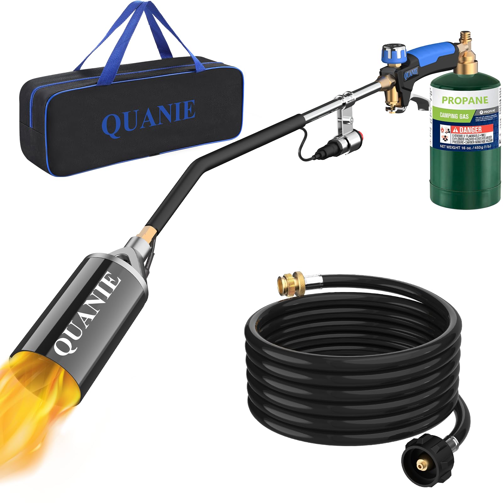 Photo 1 of Propane Torch Weed Burner,High Output 1,800,000 BTU Blow Torch with 1lb Propane Cylinder Adapter and Storage Bag,Flamethrower with Turbo Trigger and 10FT Hose for Flame Weeding,Roofing,Melting
