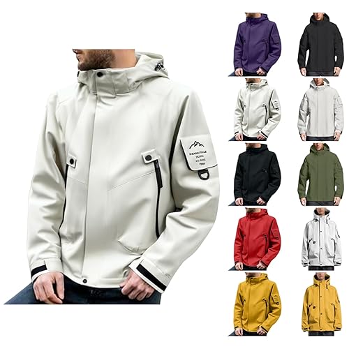 Mens Waterproof Jacket Lightweight Rain Coat with Hood for Walking Camping Travel All Weather Outerwear, Full Zip Breathable Hiking Jacket