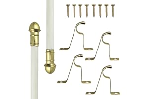 Amazing Drapery Hardware 7/16 Inch White Cafe Rods with Brass Ends, Set of 2 (Hardware Included) - Adjustable Length 16-28 Inches, Easy to Install Metal Rods for Doors, Windows, and Sidelights