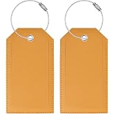 Gloppie 2 Pack Luggage Tags for Suitcases Tag Travel Bag Name Tags Yellow | 4 Name ID Cards, Metal Wire Loop, Soft PU Leather, Easier to Identify, Privacy Protection