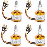 A2212 1400KV Brushless Motor 10T High Power for RC Multicopter(4PCS) | pre-soldered 3.5mm plugs save soldering work, high-power 1400KV for 4/6-axis quads,12A/60s capacity, 2-3S Lipo