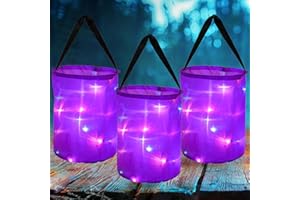 CCINEE 3 Pcs LED Light Halloween Candy Bags for Kids Light Up Multipurpose Halloween Trick or Treat Bucket for Halloween Party Favors Goodie Bags,Purple