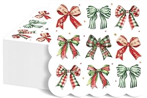 NatNarr 100 Pcs Christmas Paper Napkins, Cute Scalloped Christmas Bow Cocktail Napkins Disposable Xmas Beverage Dessert Napkin for Holiday, Winter, 5X5 Inch